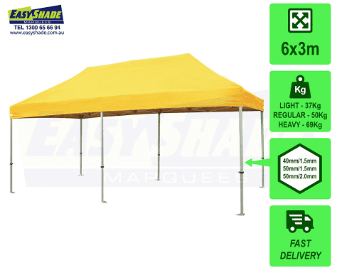 6 x 3 yellow marquee with dimensions outlined