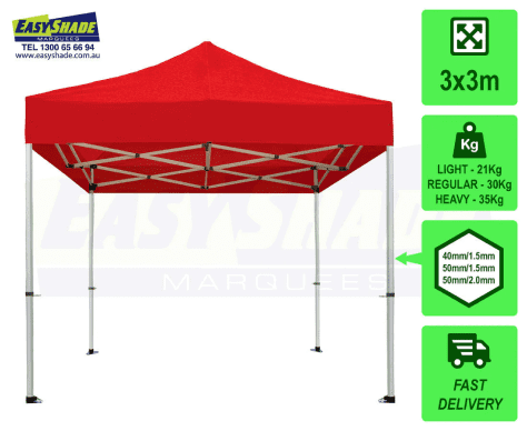 3 x 3 red marquee with dimensions outlined