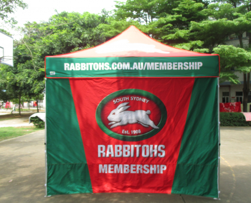 red and green custom marquee with a rabbit on it