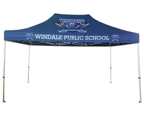 blue custom marquee with the windale public school logo on it